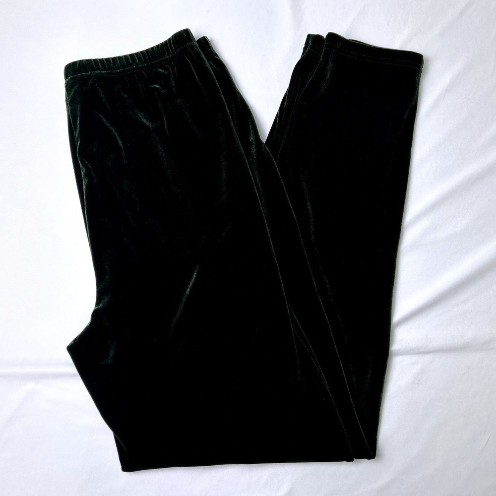 Denim & Co Womens Velvet Elastic Waist Stretch Tapered Leggings Size M Green